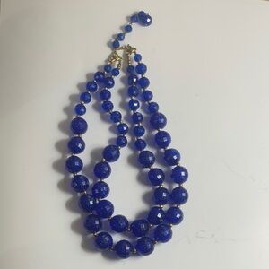 Vintage Elegant Blue Beaded Galaxy Sparkly Plastic Necklace
